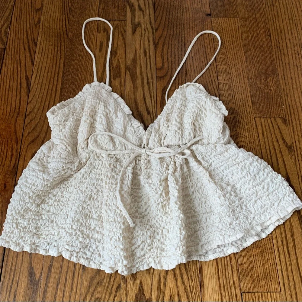 Zara Puckered Gauze Cropped Cami Sz S EUC - Picture 2 of 4